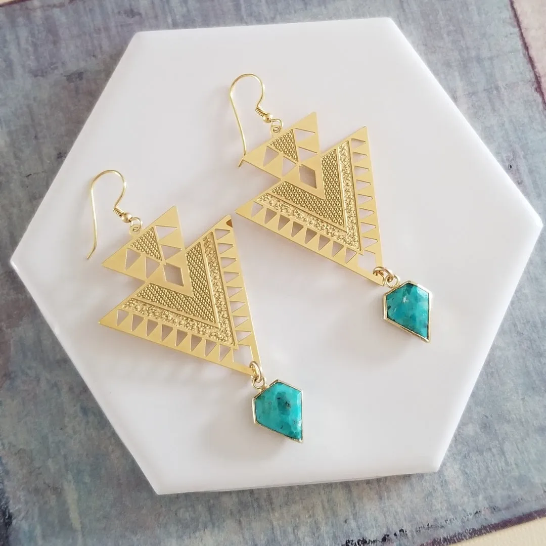 Modern Triangle Turquoise Earrings, Geometric Earrings