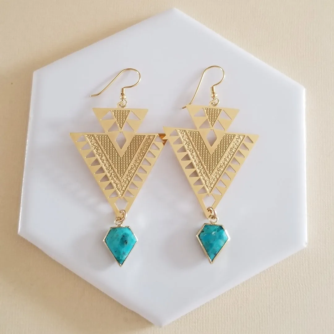 Modern Triangle Turquoise Earrings, Geometric Earrings