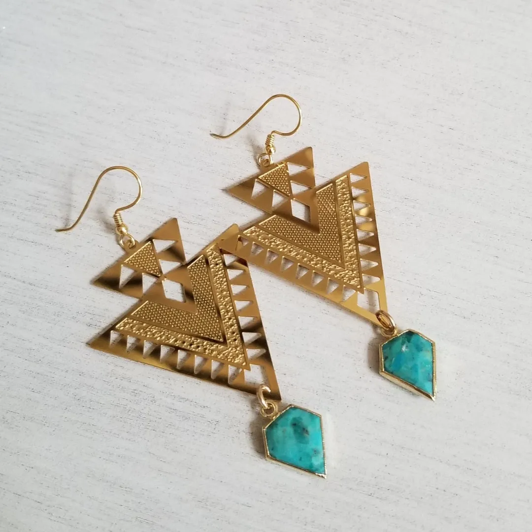 Modern Triangle Turquoise Earrings, Geometric Earrings