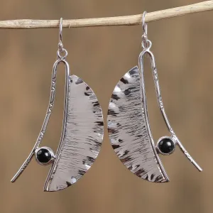 Modern Windy Leaves Modern Taxco Obsidian Dangle Earrings from Mexico
