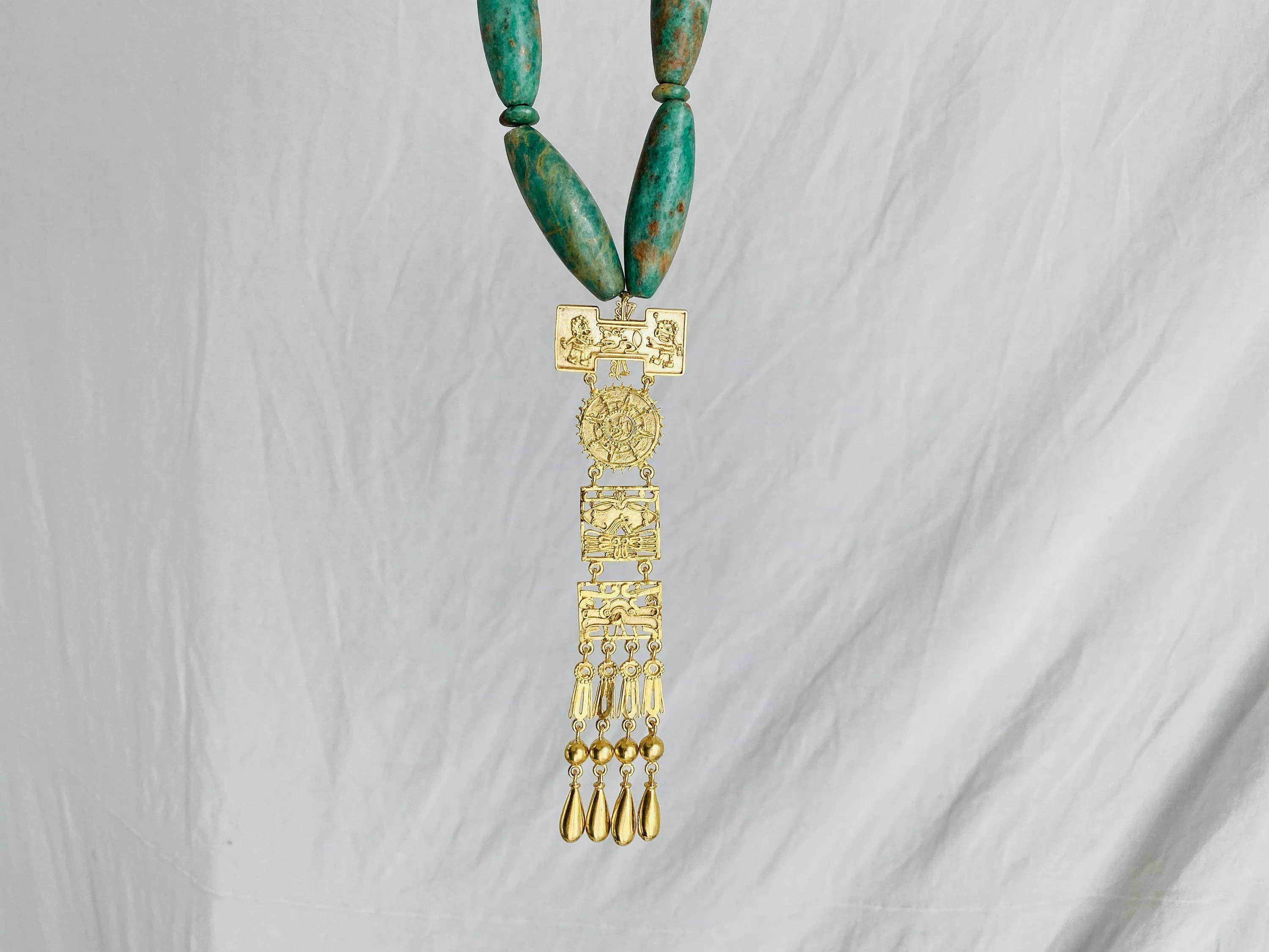 Monte Alban Pendant on Guatemalita Necklace. Gold Plated Silver. Mexico. Frida Kahlo