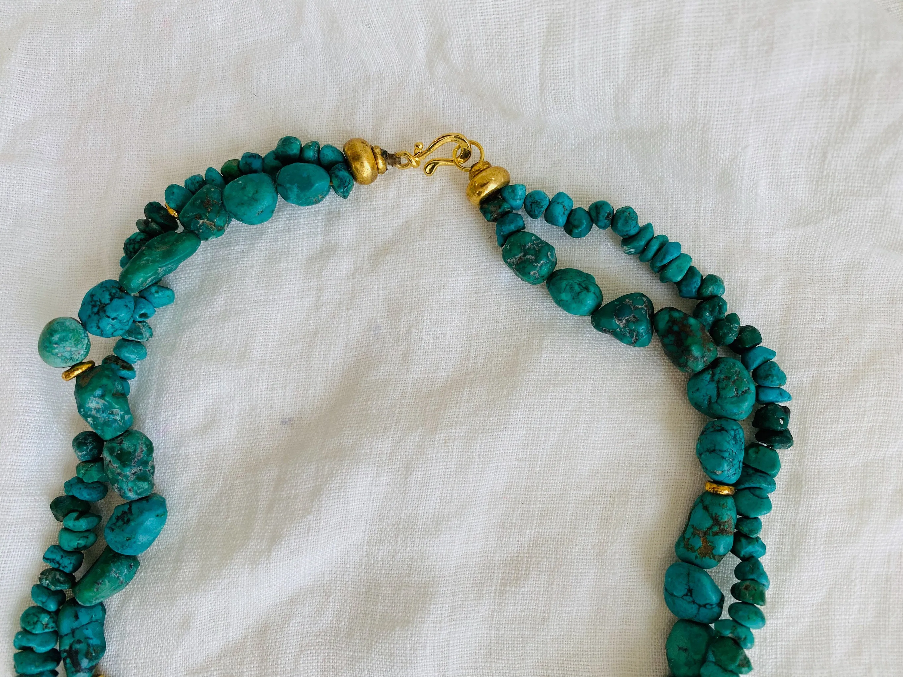 Monte Alban Pendant on Turquoise Necklace. Gold Plated Silver. Mexico. Frida Kahlo