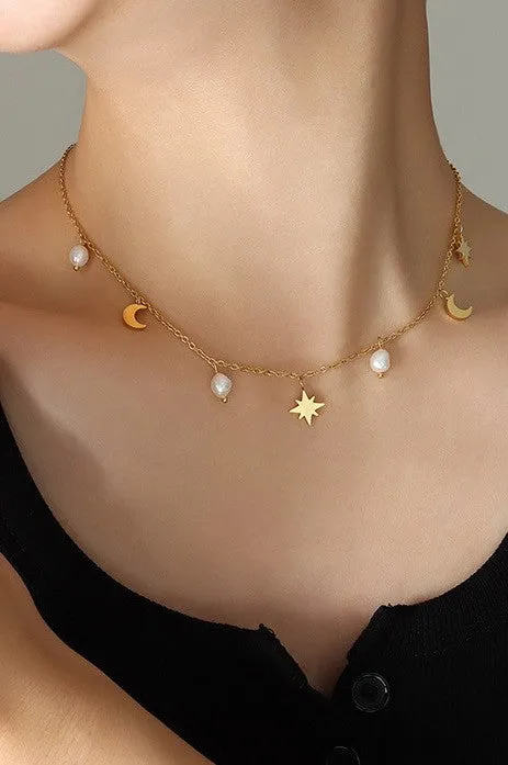 Moon and Sun Gold Charm Necklace