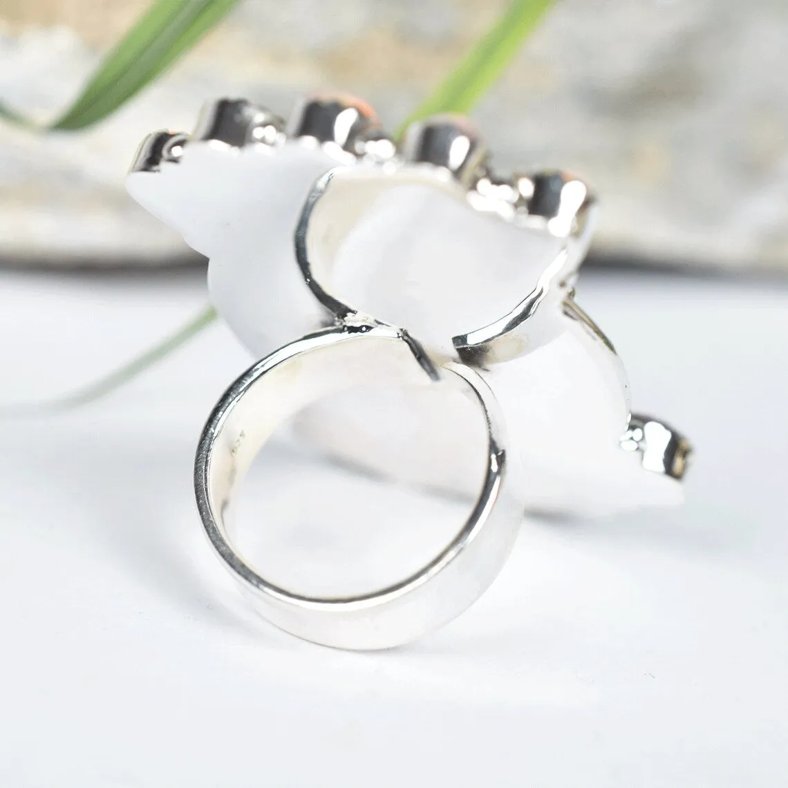 Native American Aurora & White Opal Cluster Rings - 925 Sterling Vintage Silver Rings