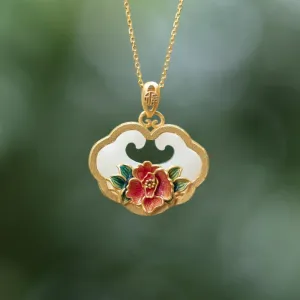 Natural Hetian Jade Enamel Porcelain Exquisite Flower Ladies Pendant