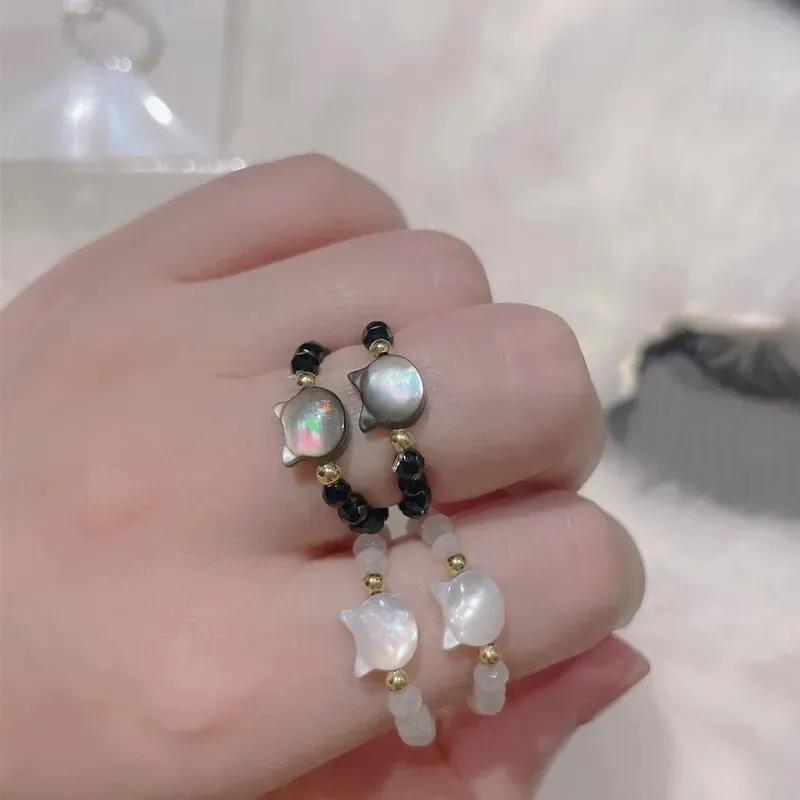 Natural Looking Moonstone Obsidian Cat Ring