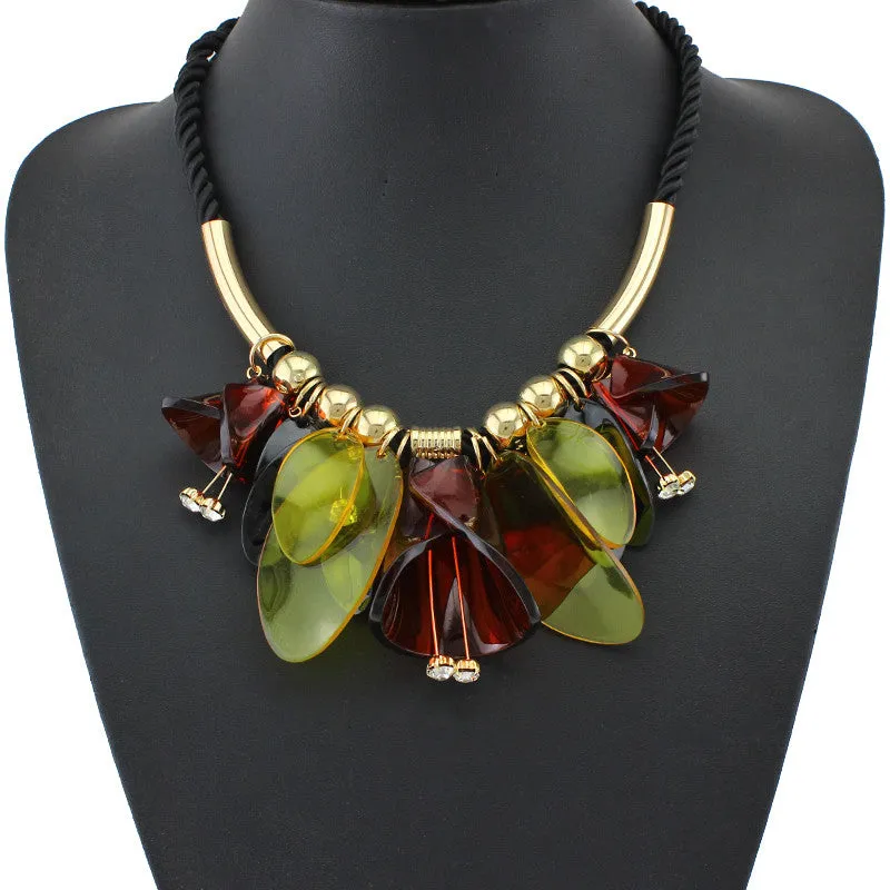 New Arrival Women Long Rope Style Colours Acrylic Flower Necklaces & Pendants Maxi Brand Collar Statement Necklace