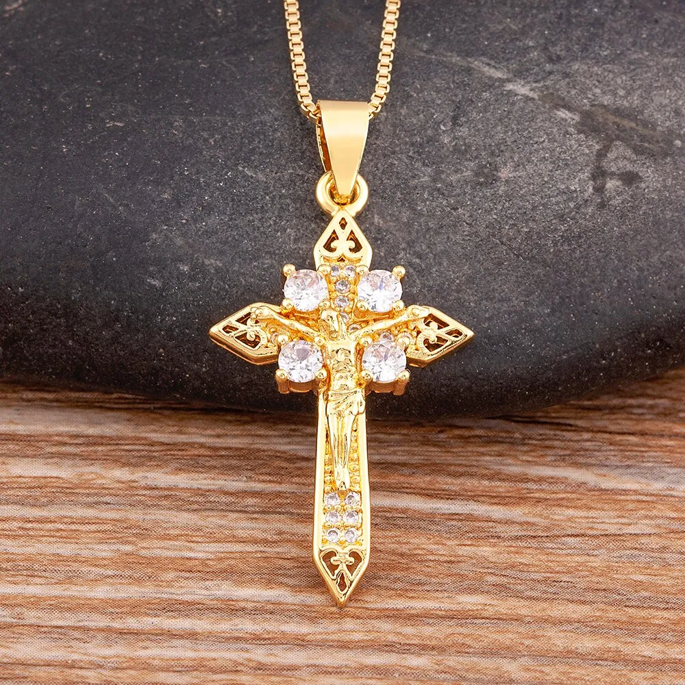 New Design Exquisite Crystal Zircon Cross Necklace Women