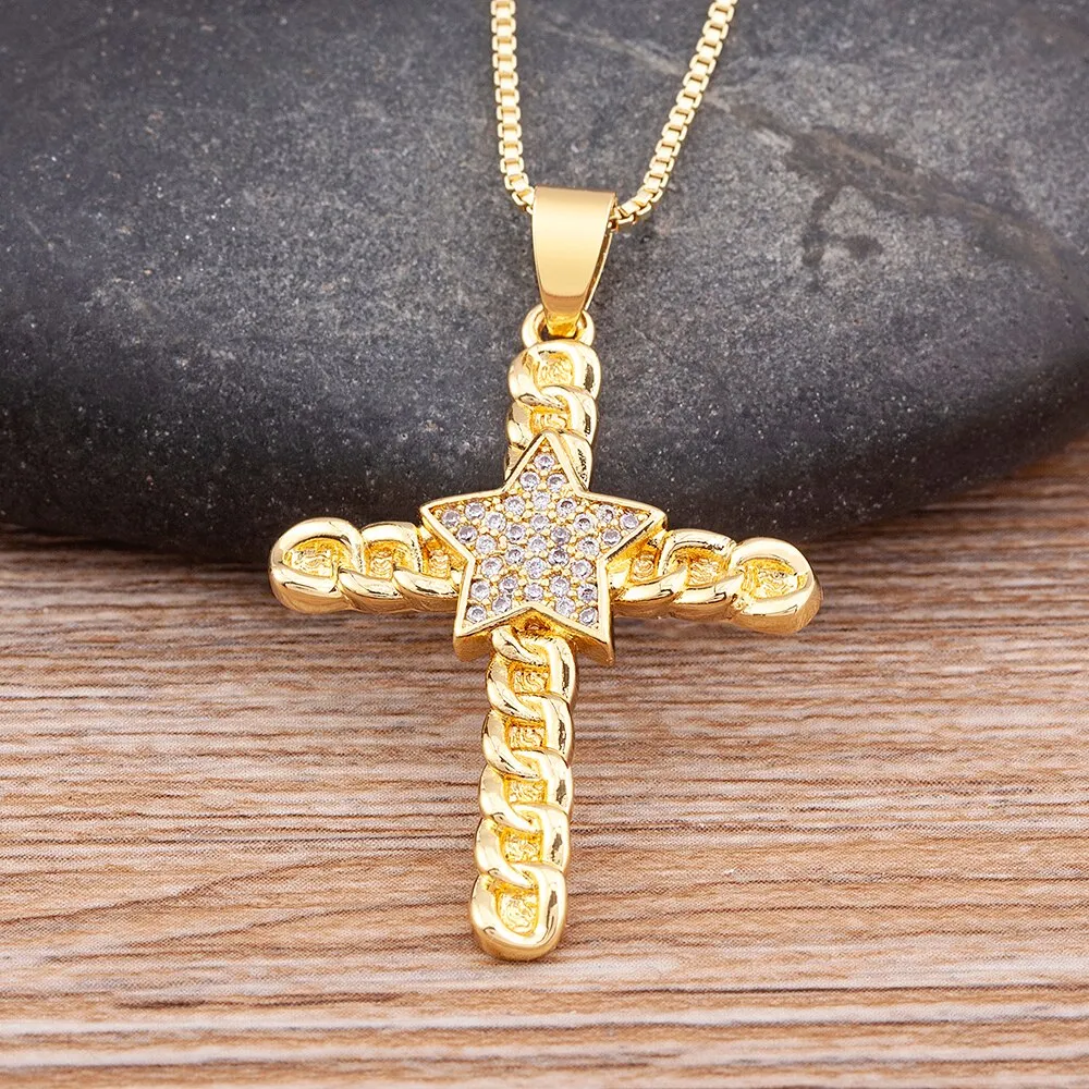 New Design Exquisite Crystal Zircon Cross Necklace Women