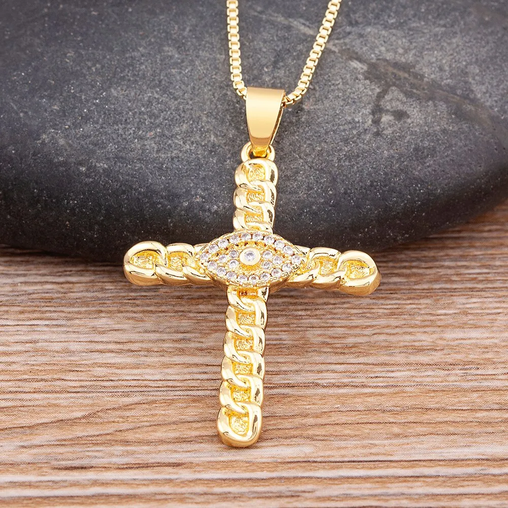 New Design Exquisite Crystal Zircon Cross Necklace Women