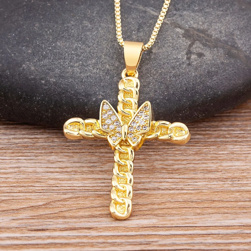 New Design Exquisite Crystal Zircon Cross Necklace Women