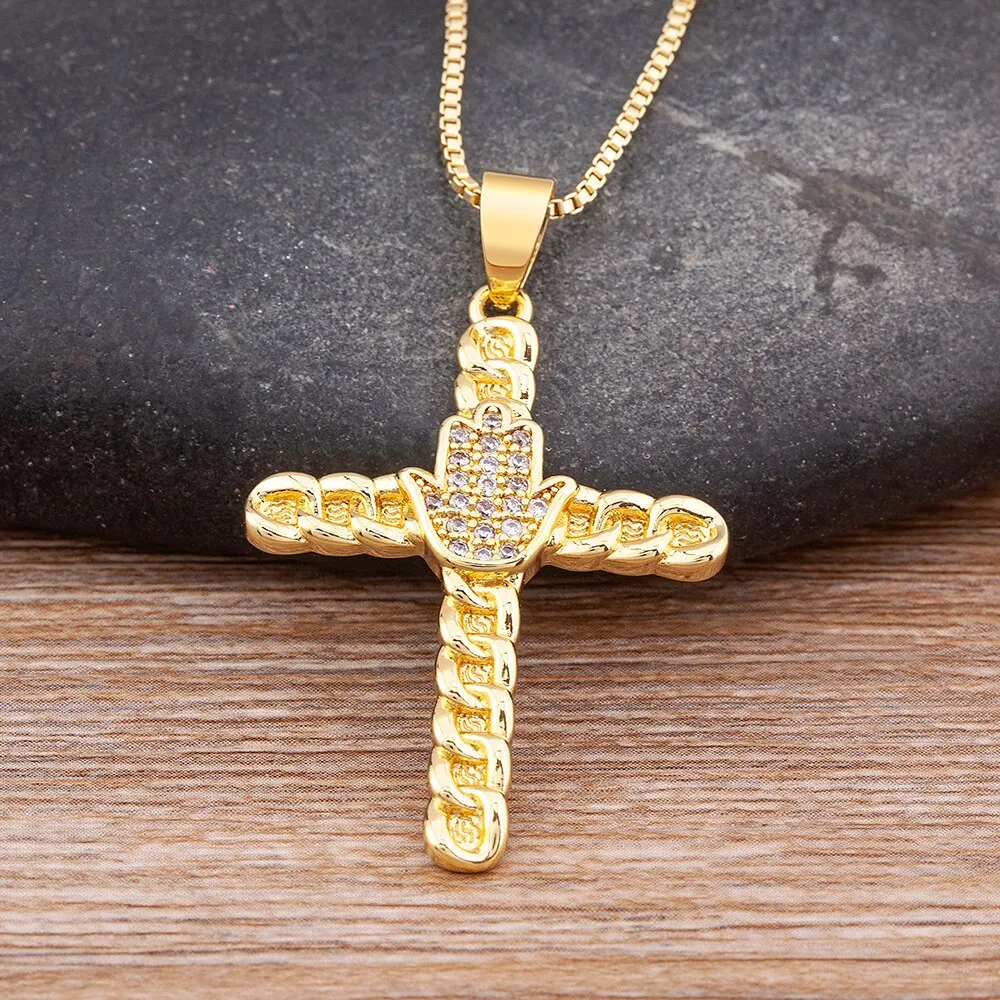 New Design Exquisite Crystal Zircon Cross Necklace Women