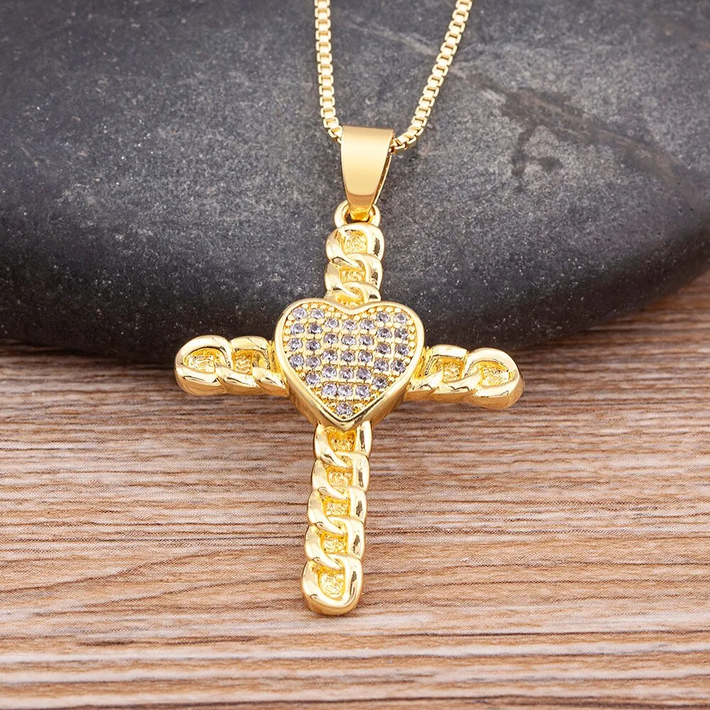 New Design Exquisite Crystal Zircon Cross Necklace Women