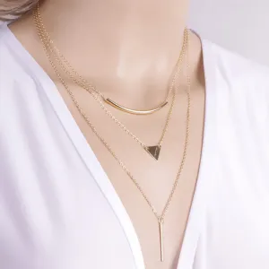 New Fashion Multi layer Geometric Designed Gold Silver Bar Stick Triangle Chain Choker Necklace Pendant