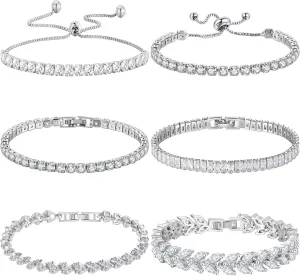 NEWITIN 6 Pieces Tennis Bracelets for Women Cubic Zirconia Bracelet Adjustable 14K Gold Plated Diamond Bracelets for Women Men