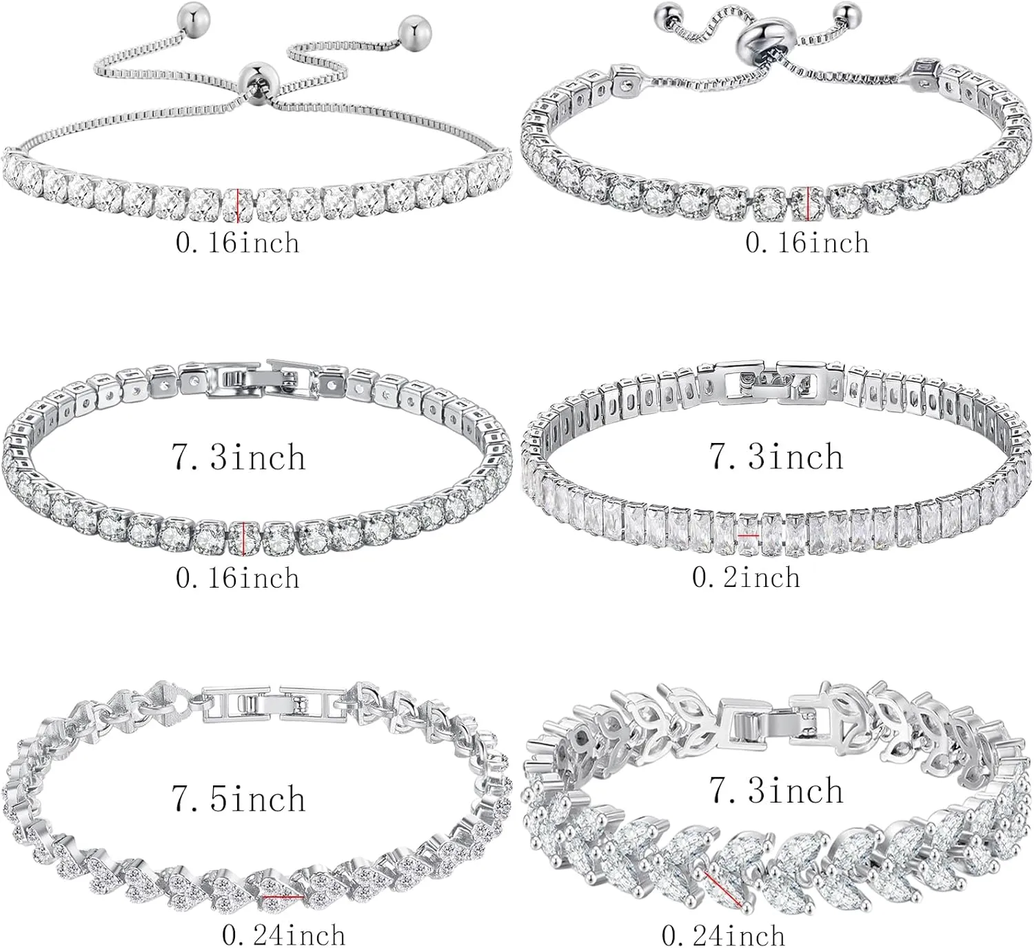 NEWITIN 6 Pieces Tennis Bracelets for Women Cubic Zirconia Bracelet Adjustable 14K Gold Plated Diamond Bracelets for Women Men
