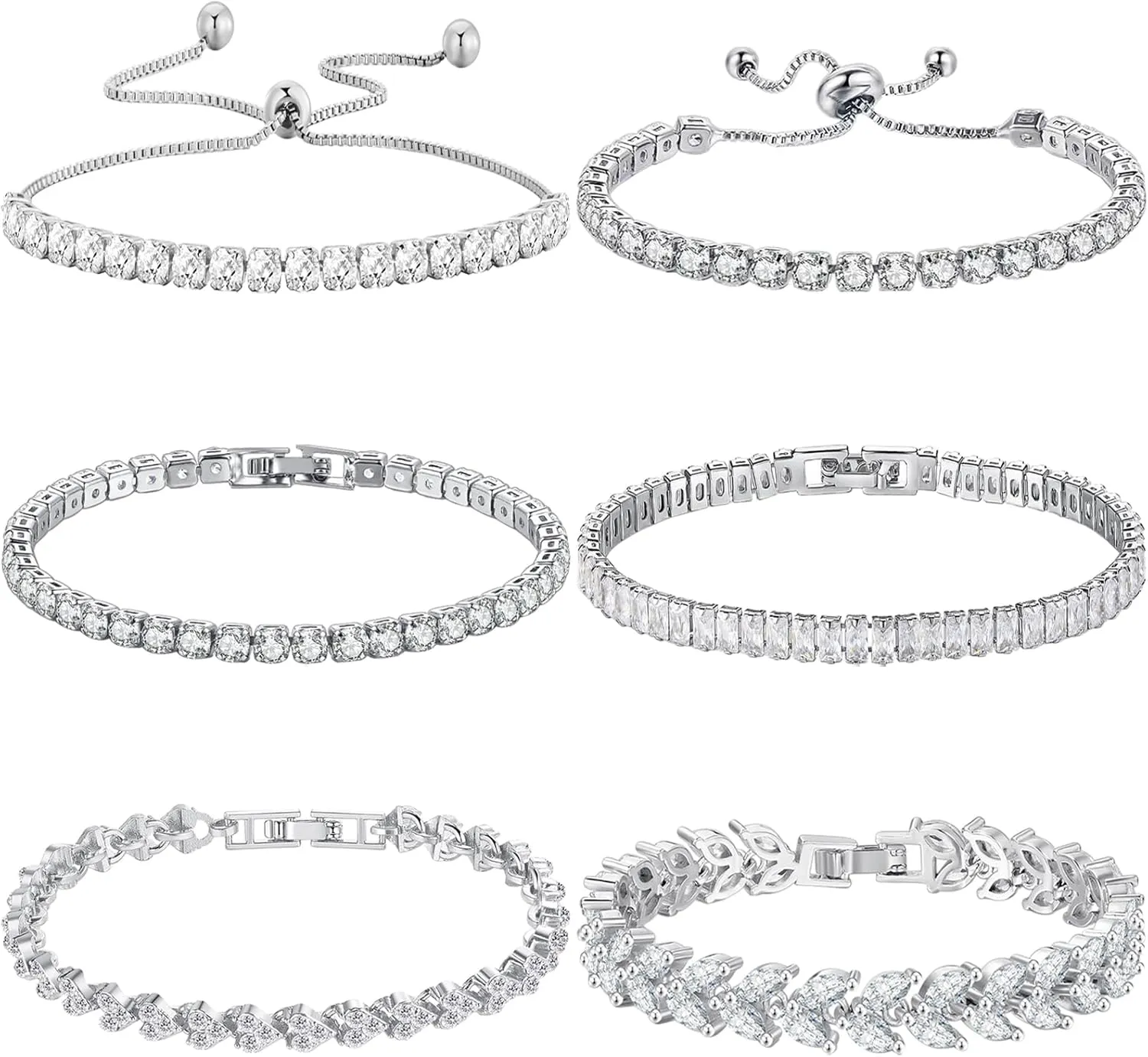 NEWITIN 6 Pieces Tennis Bracelets for Women Cubic Zirconia Bracelet Adjustable 14K Gold Plated Diamond Bracelets for Women Men