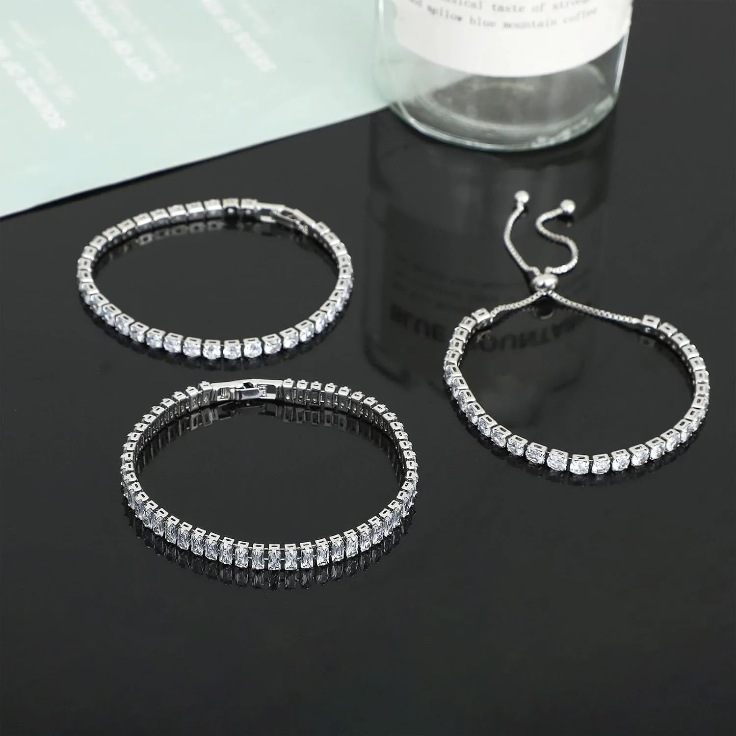 NEWITIN 6 Pieces Tennis Bracelets for Women Cubic Zirconia Bracelet Adjustable 14K Gold Plated Diamond Bracelets for Women Men