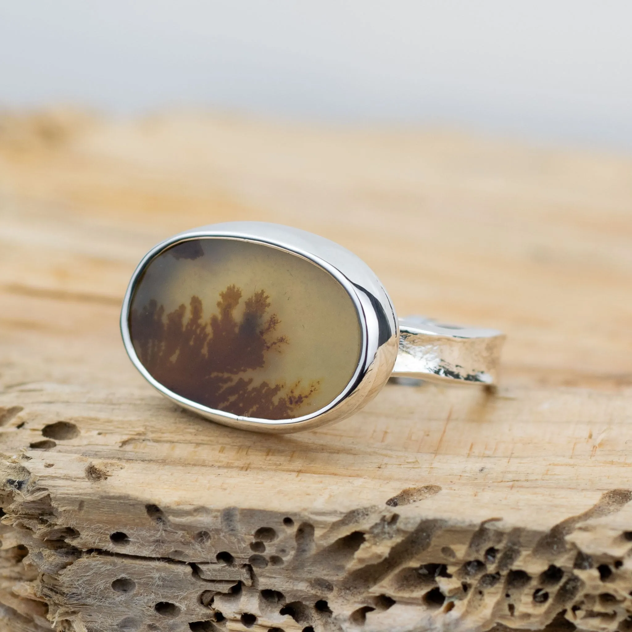 No.564 - Silver Dendritic Agate Ring - Size N