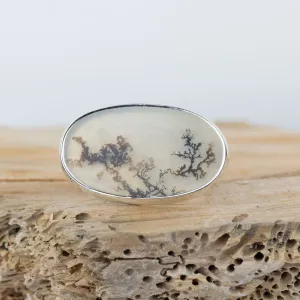 No.716 - Silver Dendritic Agate Ring - Size T 1/2