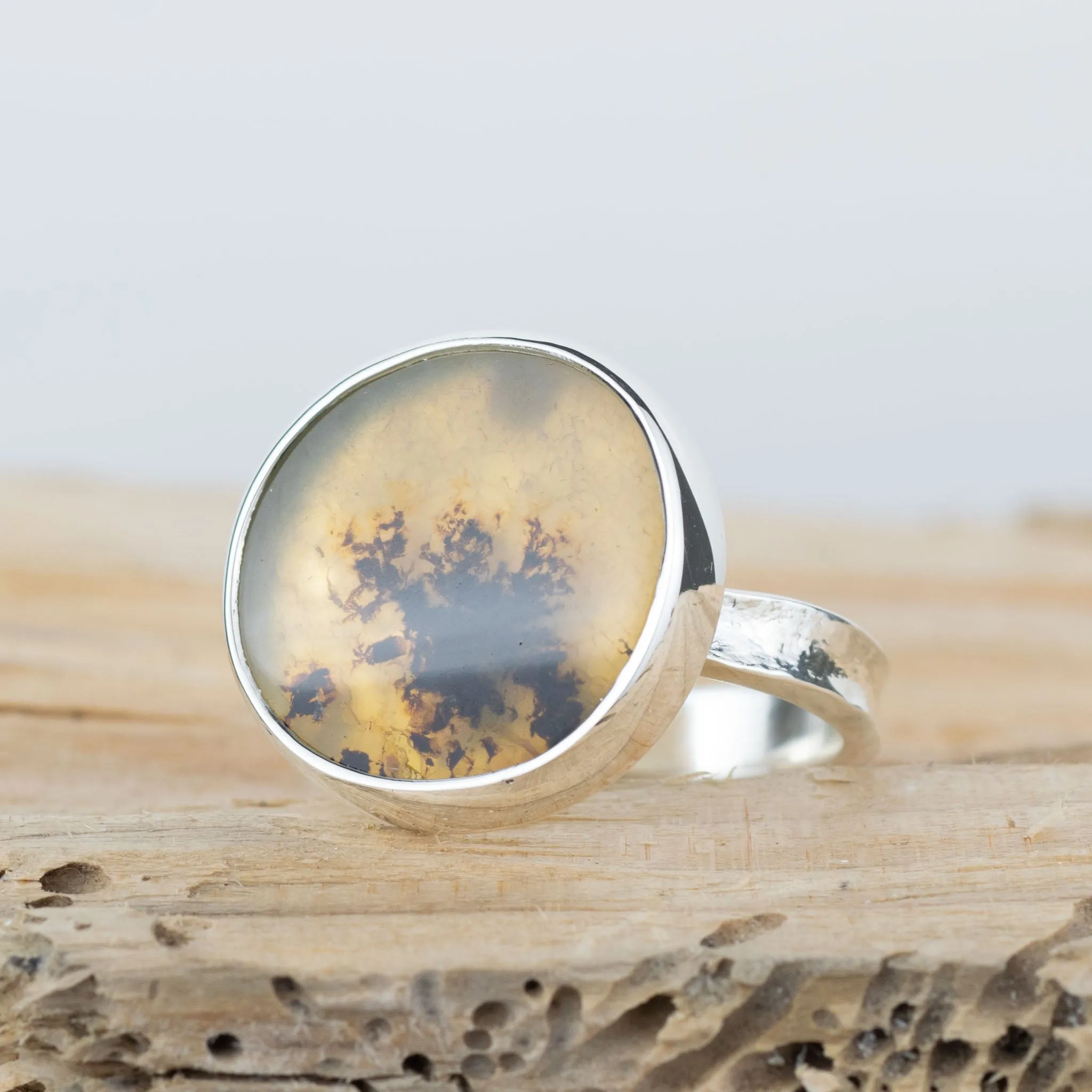 No.887 - Silver Dendritic Agate Ring - Size O