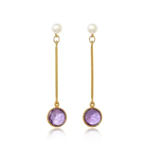 Nova cultured freshwater pearl with gold stem earrings with amethyst drop
