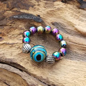 Ocean Calsilica Stone and Rainbow Hematite Stone Stretch Toe Ring