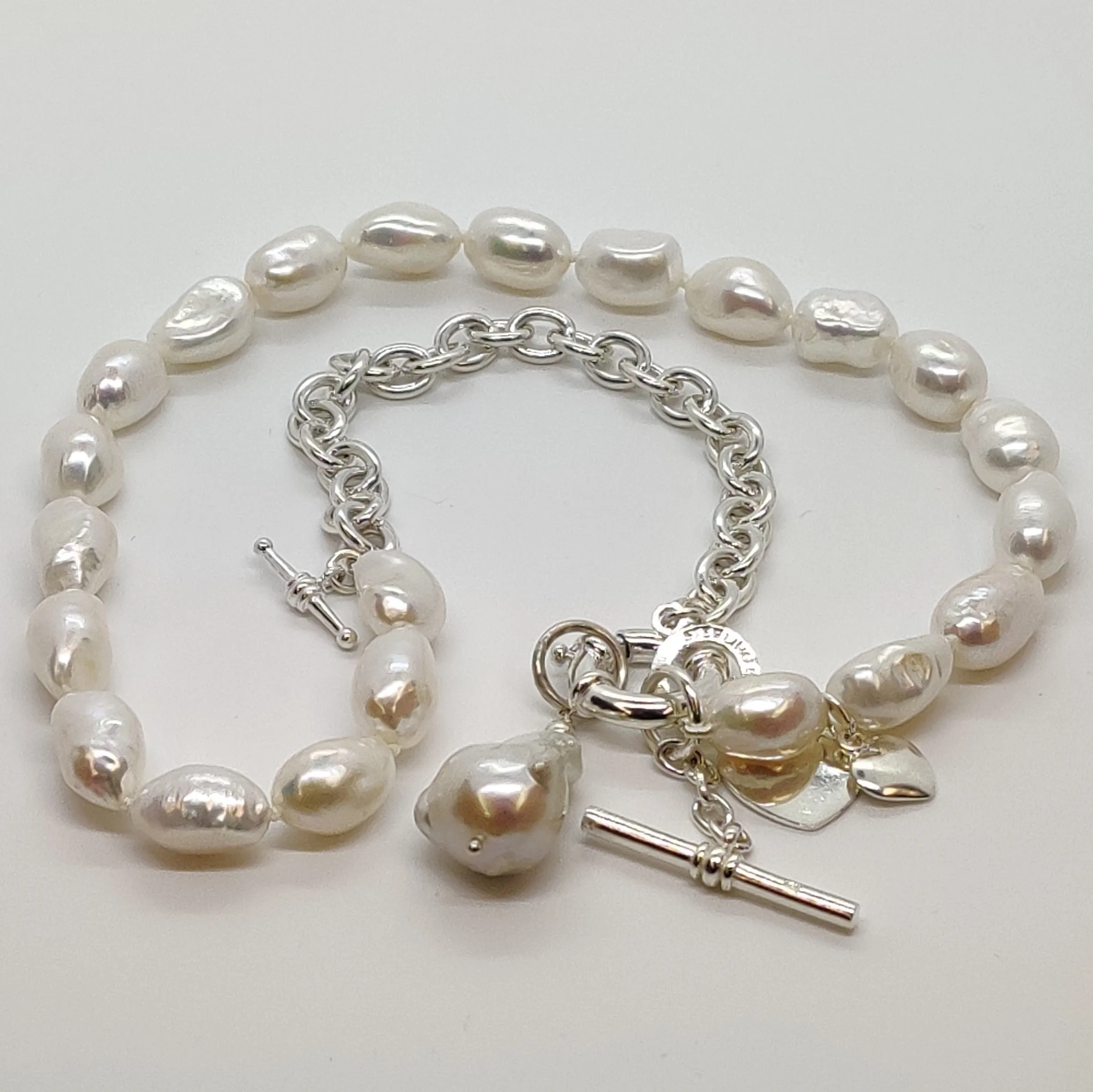 Oval Baroque, Sterling Silver Chain Necklace with Large Baroque Drop
