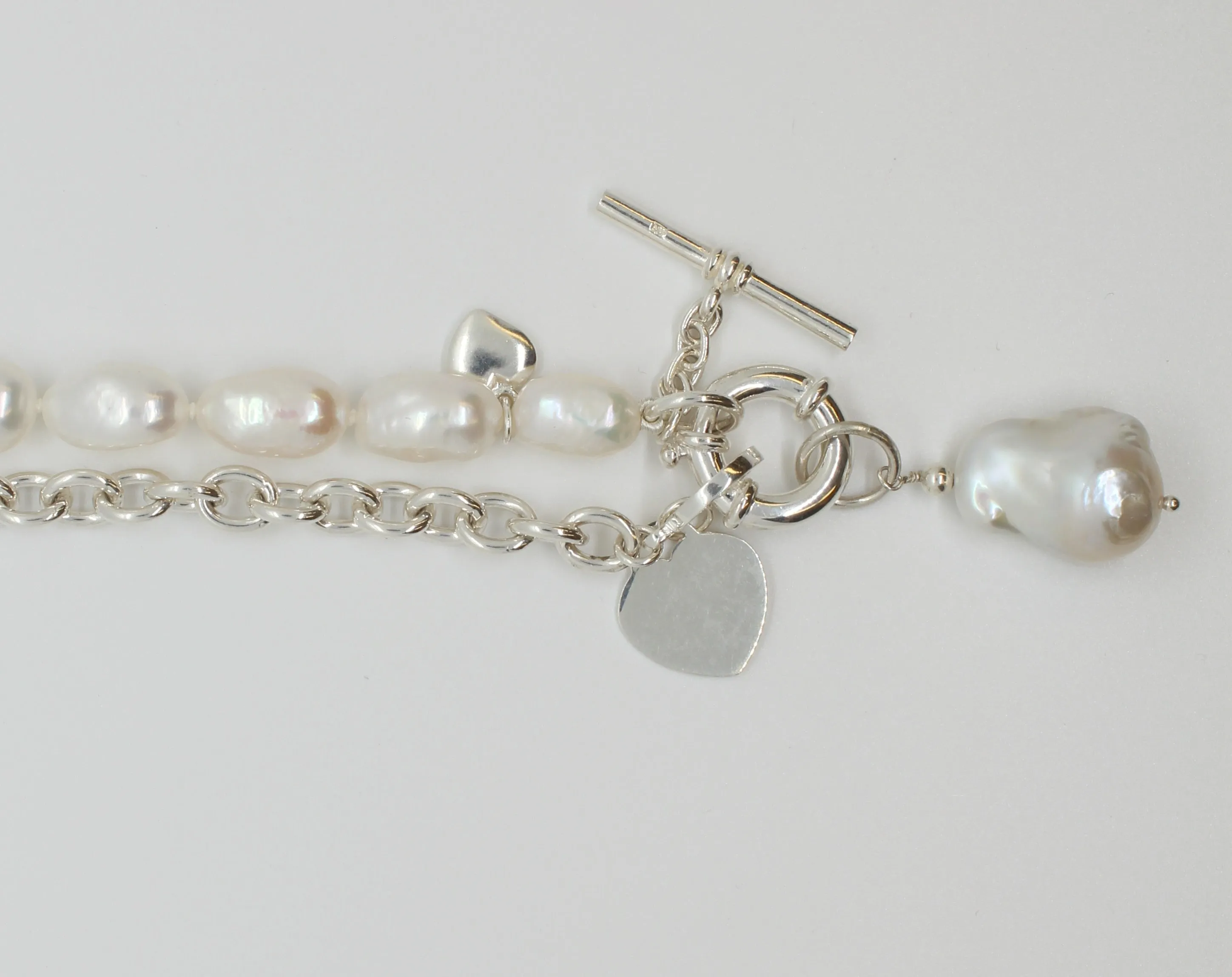 Oval Baroque, Sterling Silver Chain Necklace with Large Baroque Drop