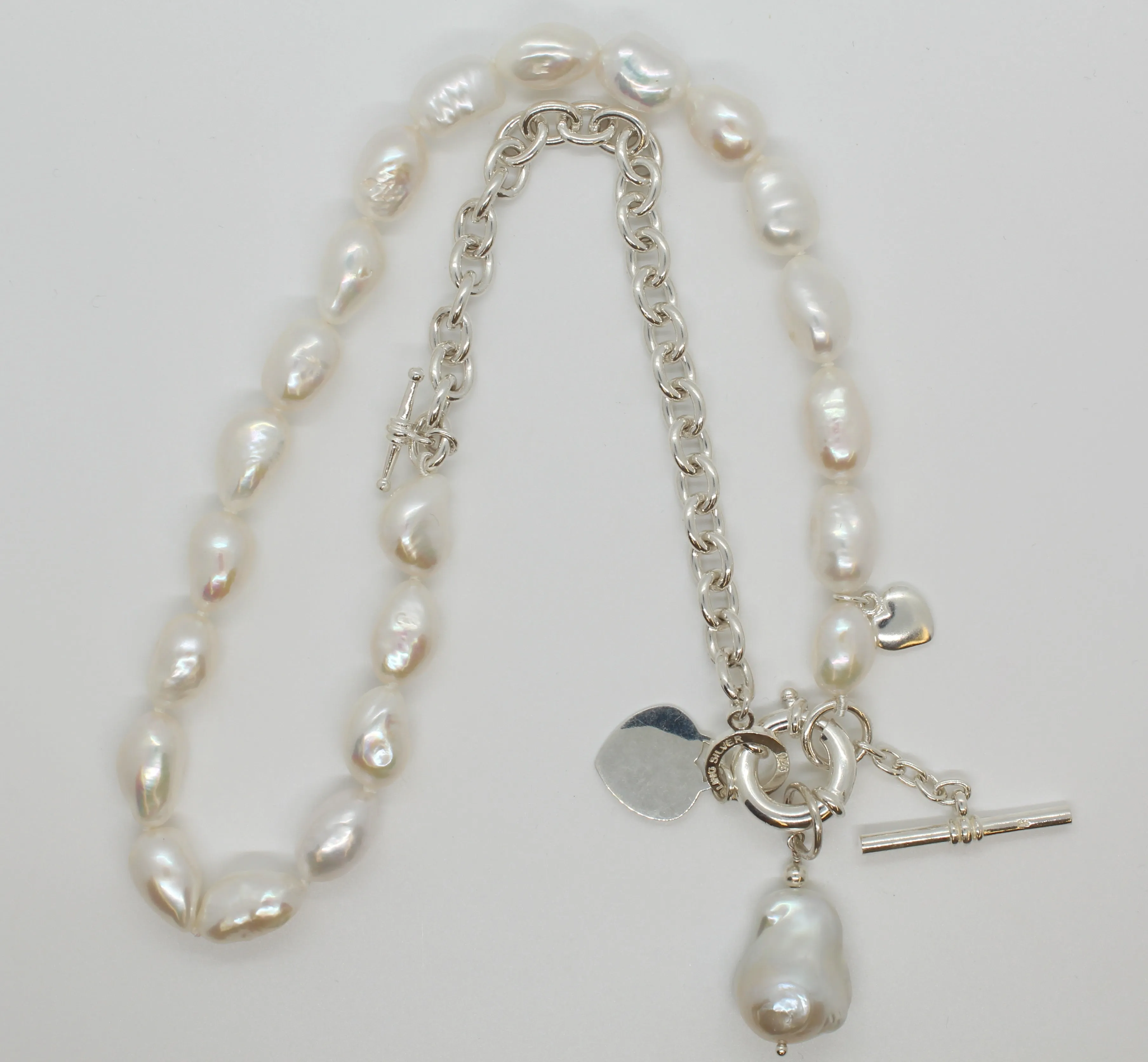 Oval Baroque, Sterling Silver Chain Necklace with Large Baroque Drop