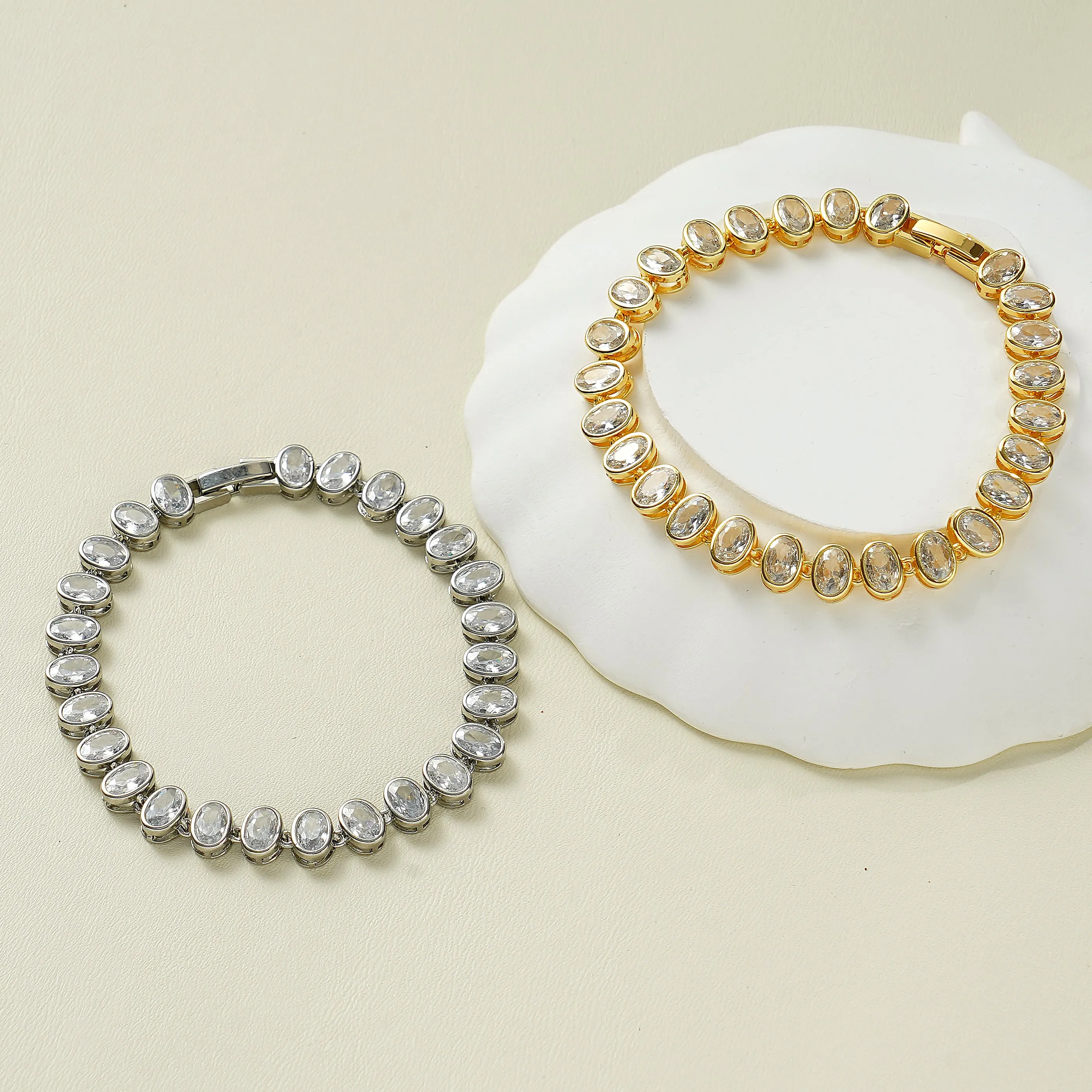 Oval Cut Tennis Bracelet- Gold plated