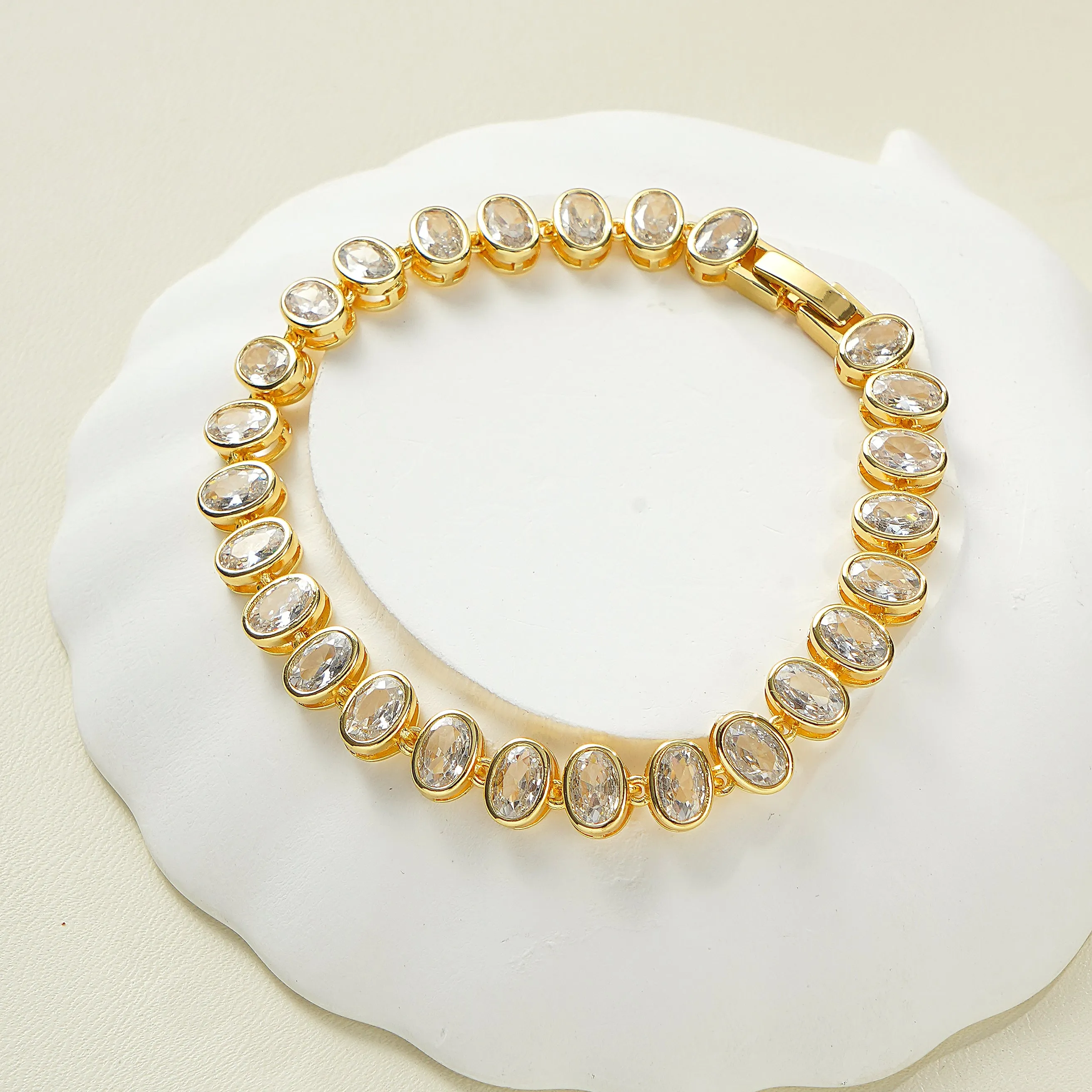 Oval Cut Tennis Bracelet- Gold plated