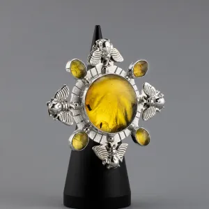 Oversized Silver and Amber Bee Statement Ring