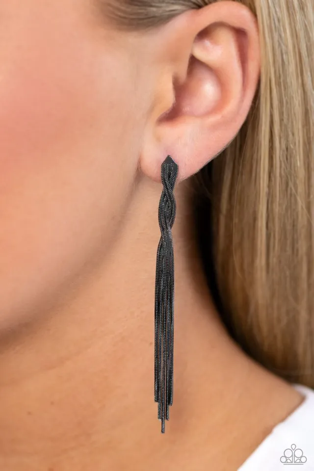 Paparazzi Earring ~ Ropin Rodeo Queen - Black