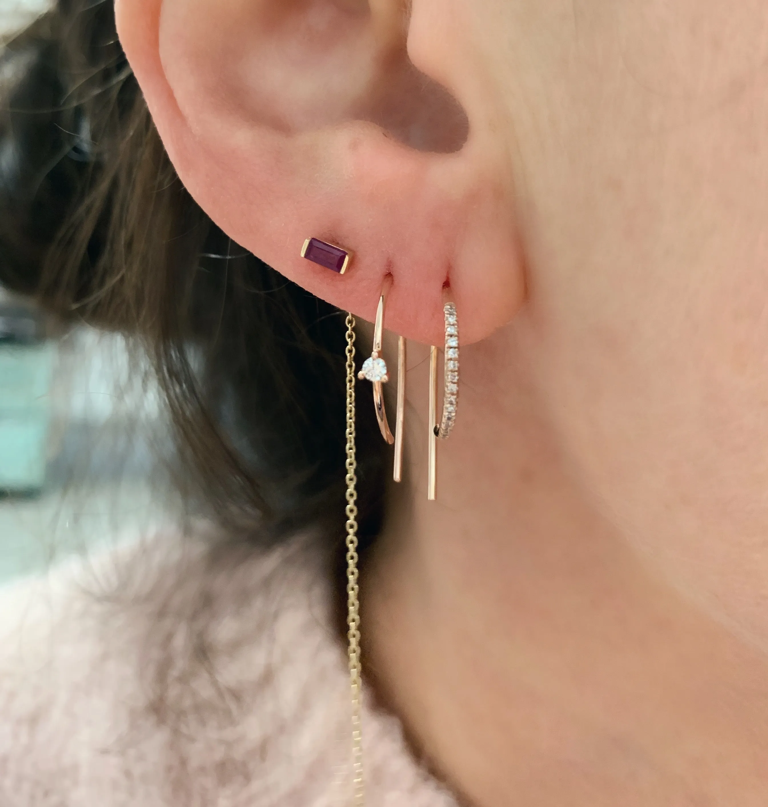 Pave Diamond Modern Hook Earrings