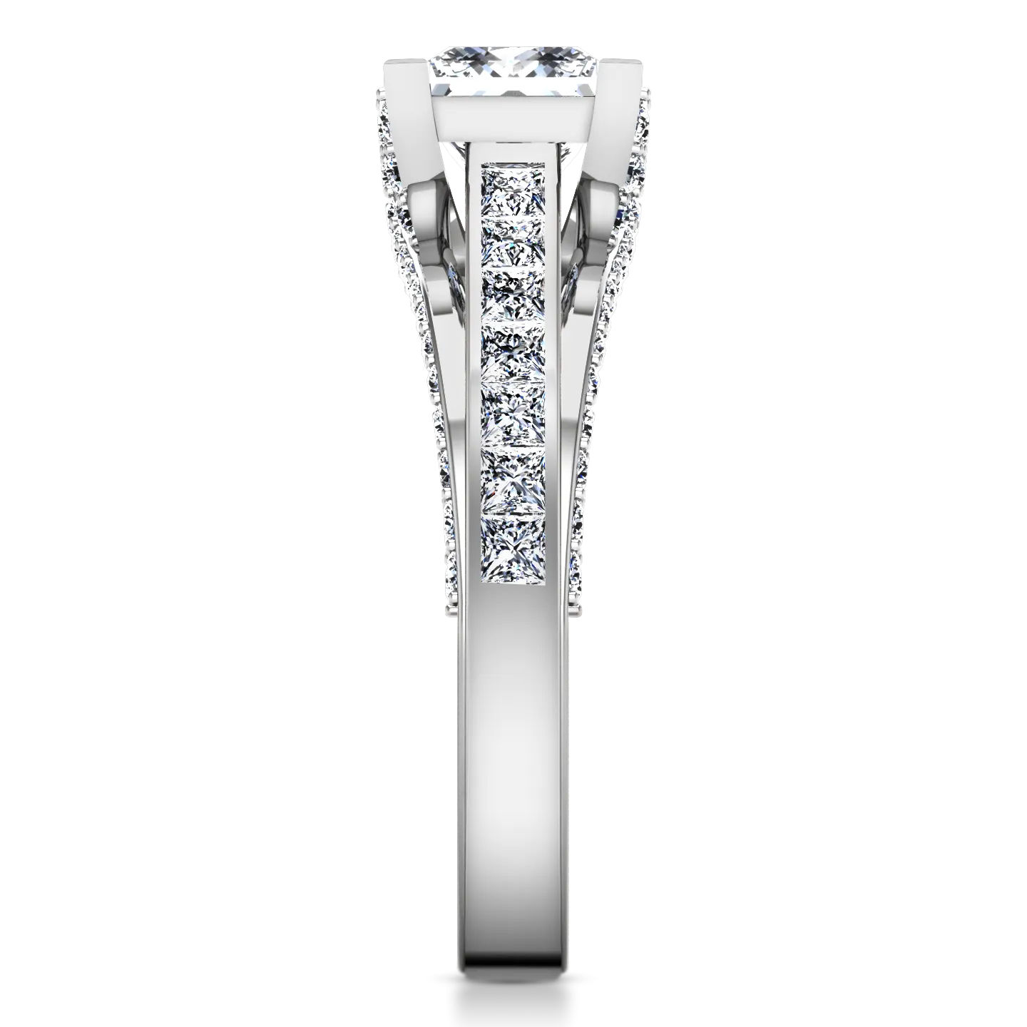 Pave Princess Cut Engagement Ring Isabella 14K White Gold