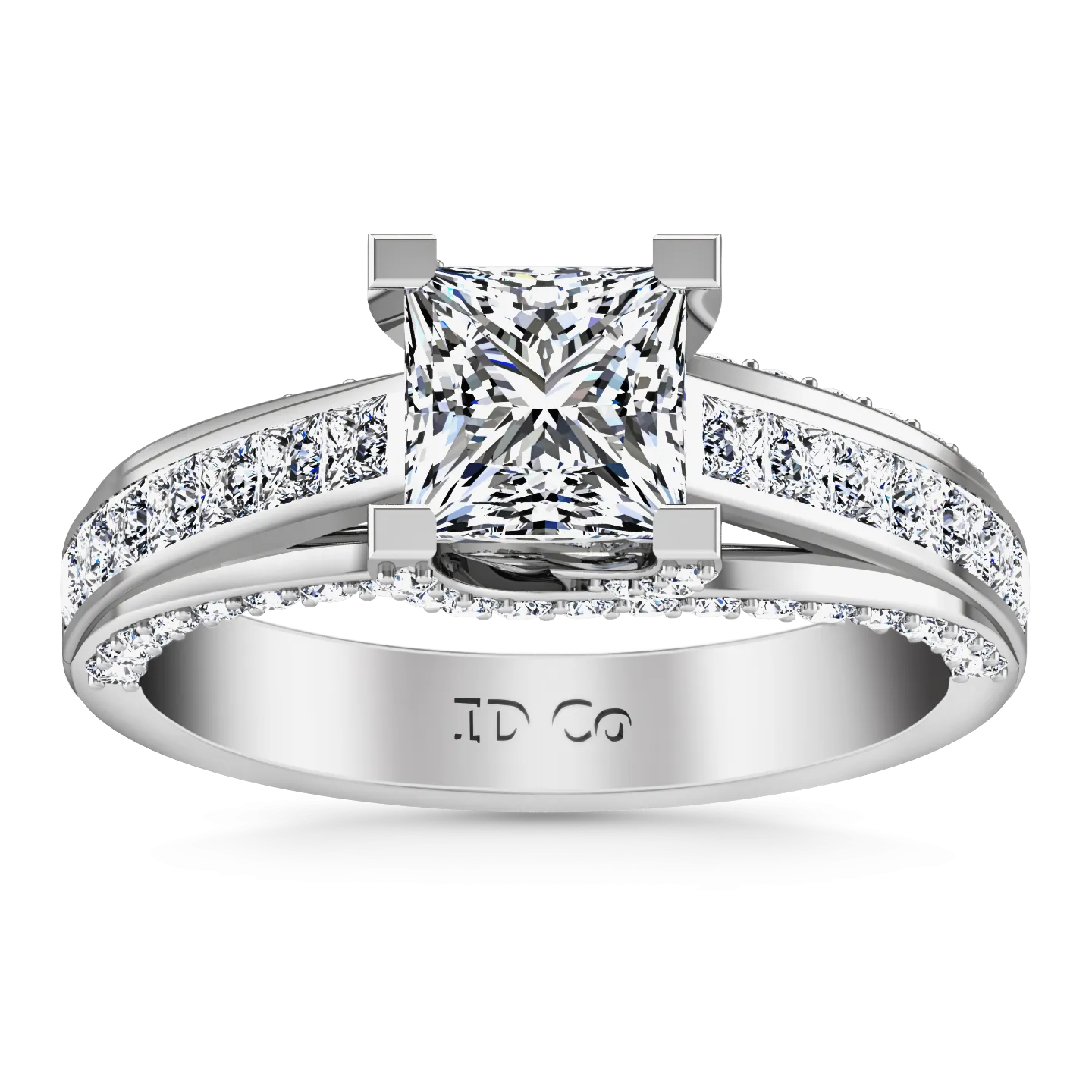 Pave Princess Cut Engagement Ring Isabella 14K White Gold