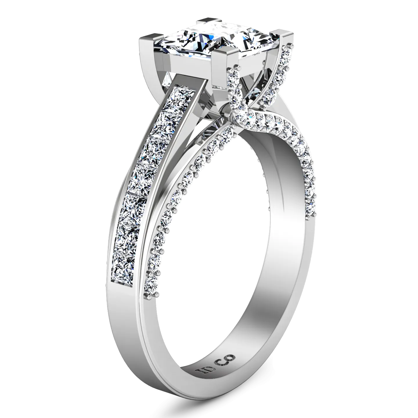 Pave Princess Cut Engagement Ring Isabella 14K White Gold