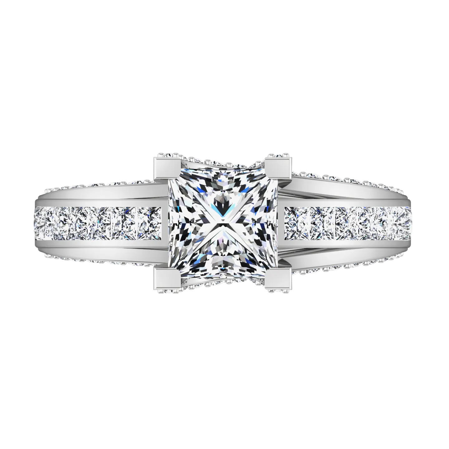 Pave Princess Cut Engagement Ring Isabella 14K White Gold