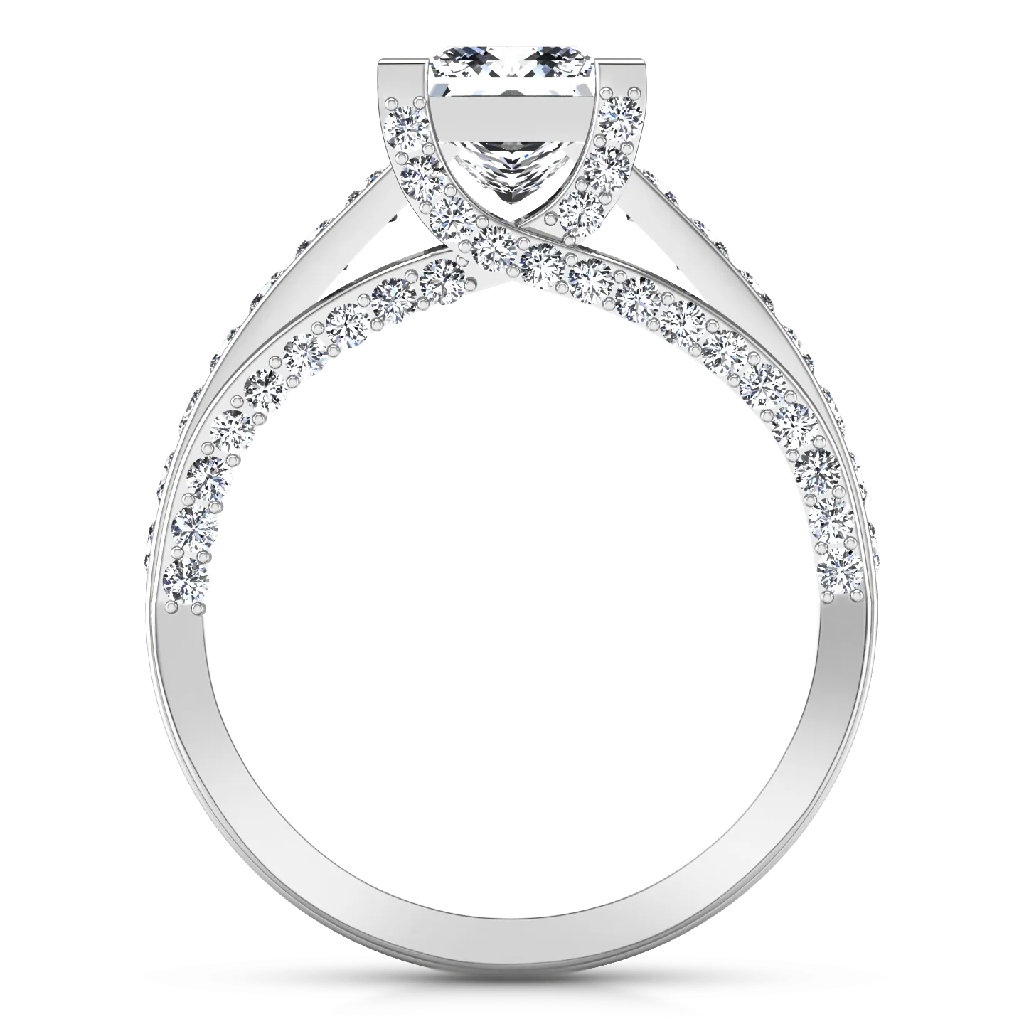 Pave Princess Cut Engagement Ring Isabella 14K White Gold