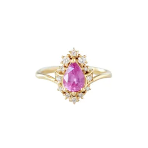Pear Pink Sapphire Celestial Diamond Halo Ring