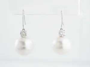 Pearl Earrings Modern 1.18 Round Brilliant Cut Diamond in Platinum