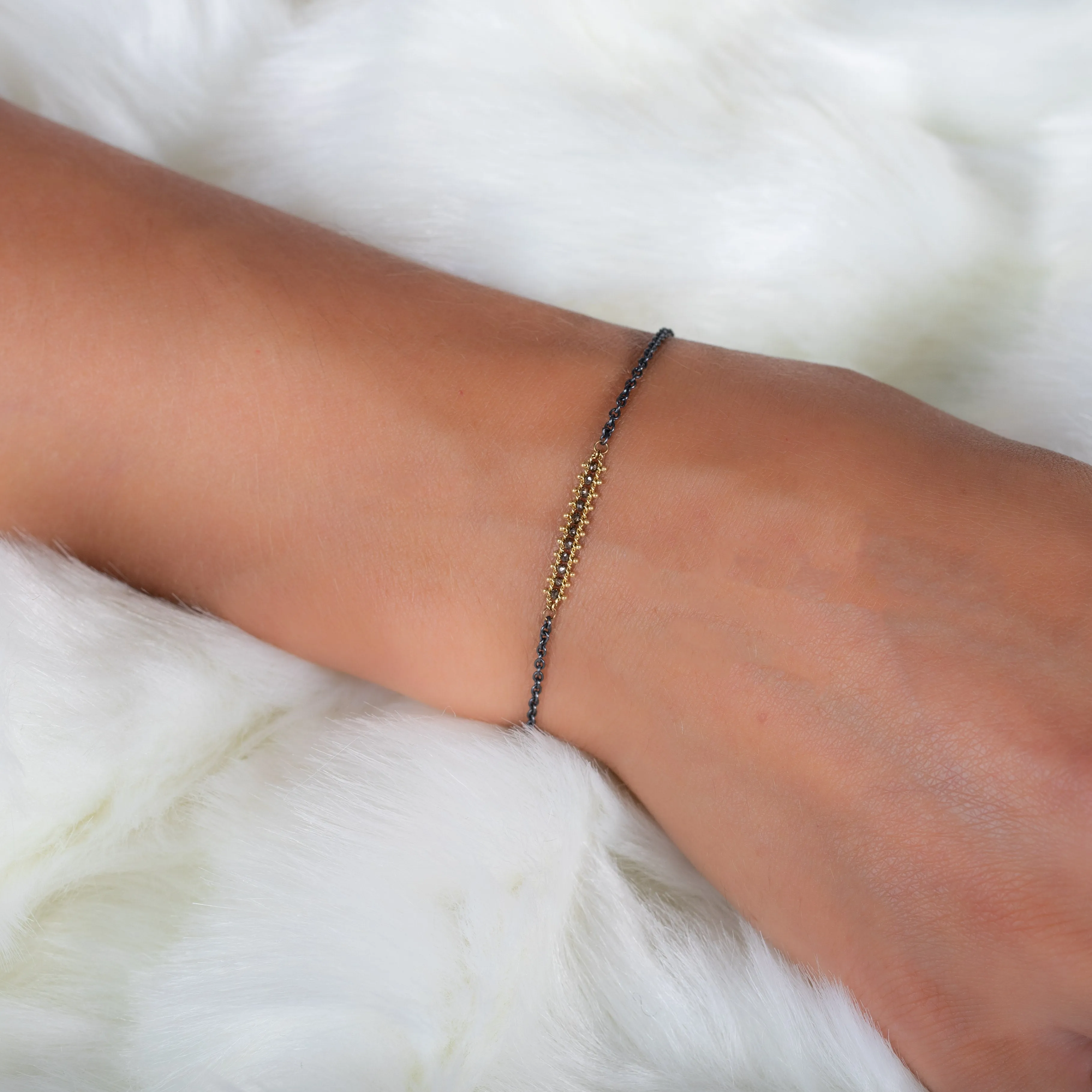 Petite Contrast Textile Row Bracelet in Champagne Diamond