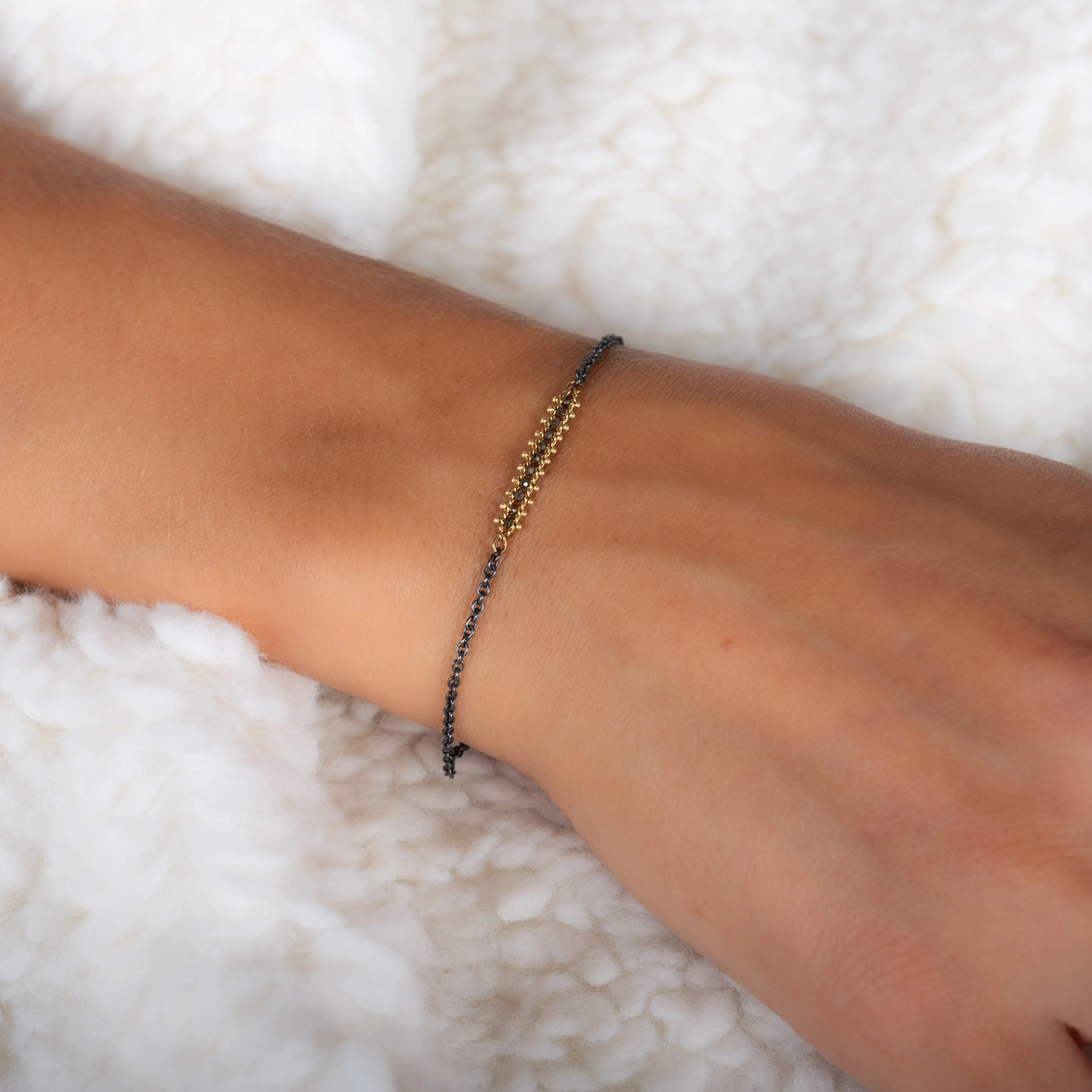 Petite Contrast Textile Row Bracelet in Champagne Diamond