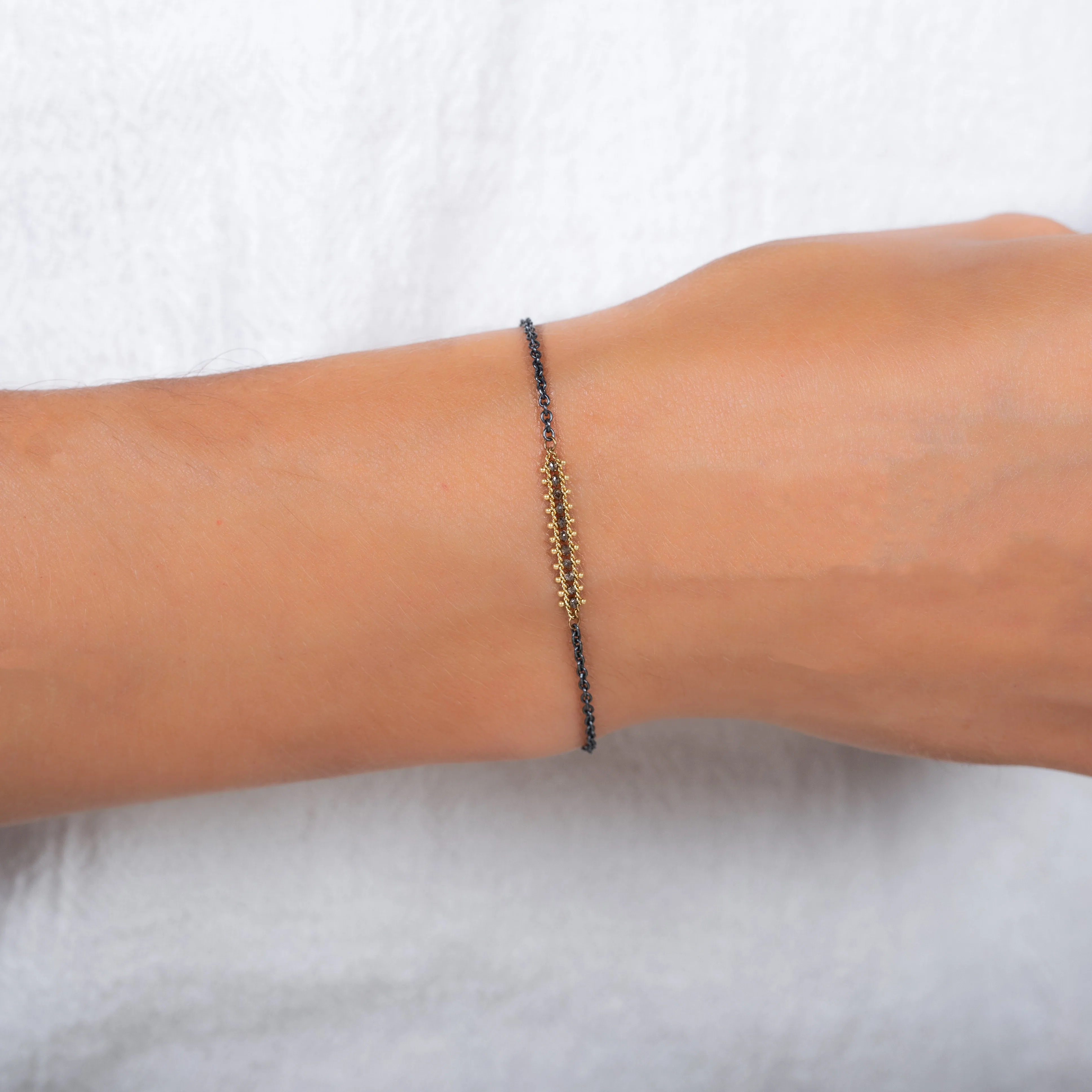 Petite Contrast Textile Row Bracelet in Champagne Diamond