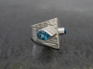 Pinnacle Band Ring w/ Blue Topaz Teardrop & Cabochon