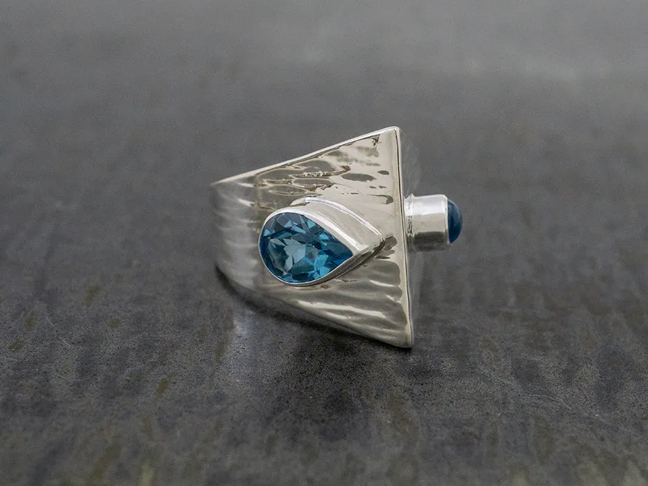 Pinnacle Band Ring w/ Blue Topaz Teardrop & Cabochon