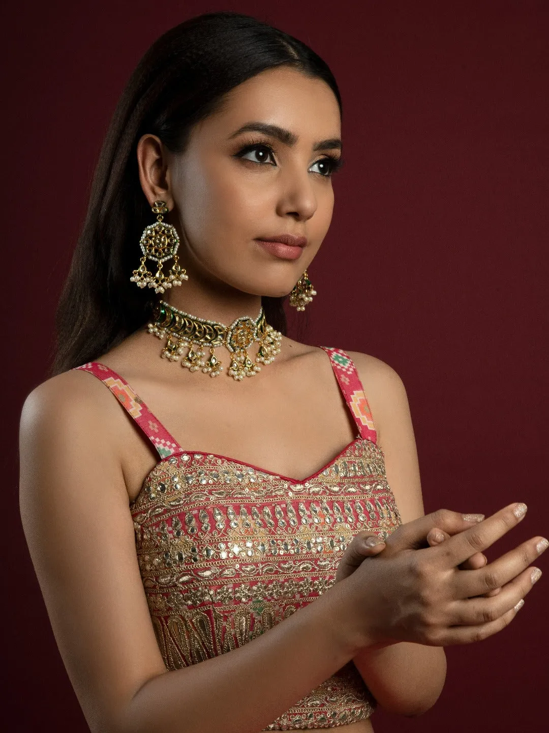 Premium Kundan Choker Necklace Set with Earrings