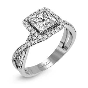 Princess-Cut Halo Criss-Cross Engagement Ring In 18k With Diamonds MR1394-A-PC WHITE 18K SEMI