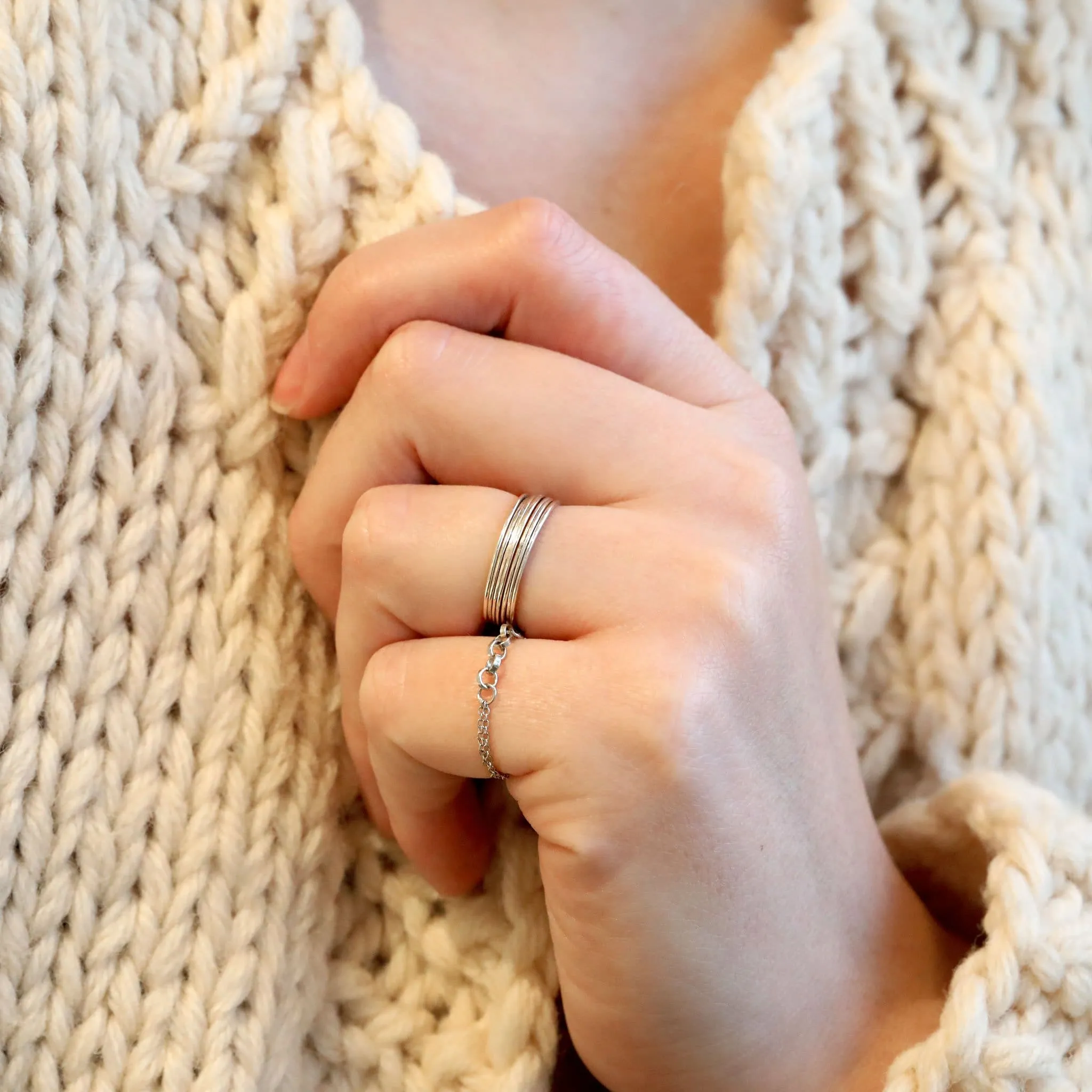 "Delia" Sterling Silver Flexible Chain and Link Ring